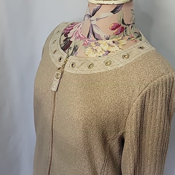 ST. JOHN SPORT Wool Rayon Blend Rivet Zip Up Jacket Ribbed Classic - Picture 2 of 11